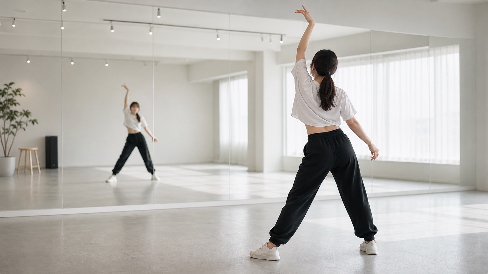 鏡の前で自分と向き合いながら練習するDAYSのスタジオ利用イメージ